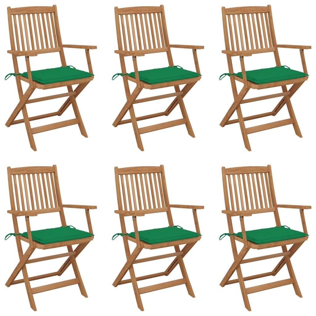 Foldbare havestole 6 stk. med hynder massivt akacietræ