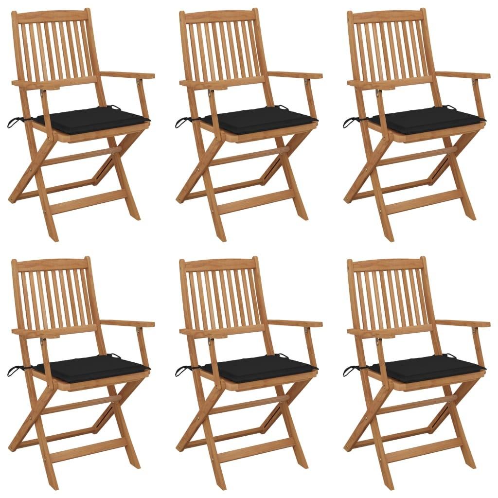 Foldbare havestole 6 stk. med hynder massivt akacietræ