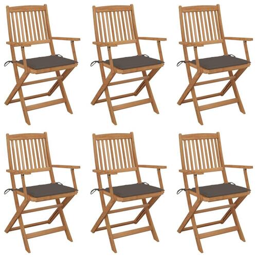 Foldbare havestole 6 stk. med hynder massivt akacietræ