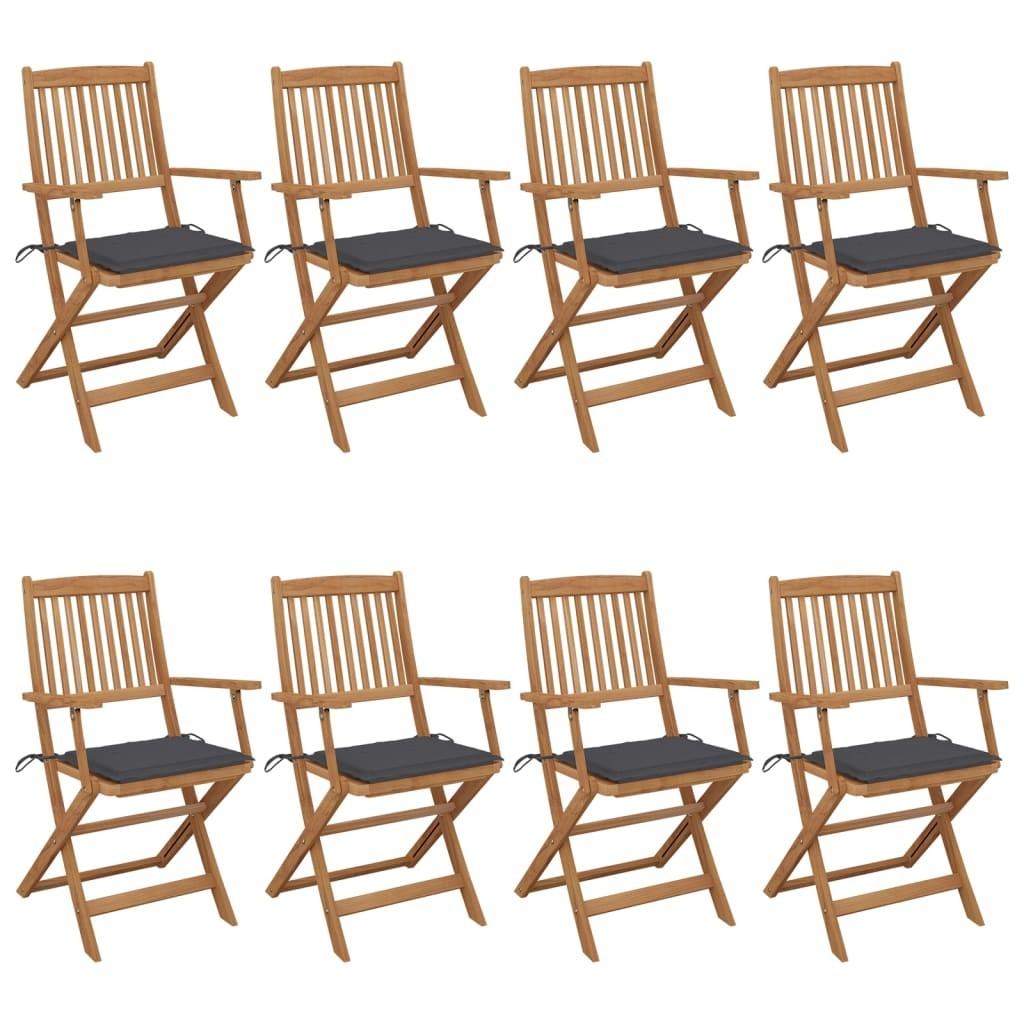 Foldbare havestole 8 stk. med hynder massivt akacietræ