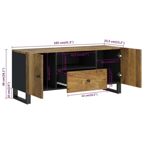 Tv-bord i massivt mangotræ og konstrueret træ - 105 × 33,5 × 46 cm