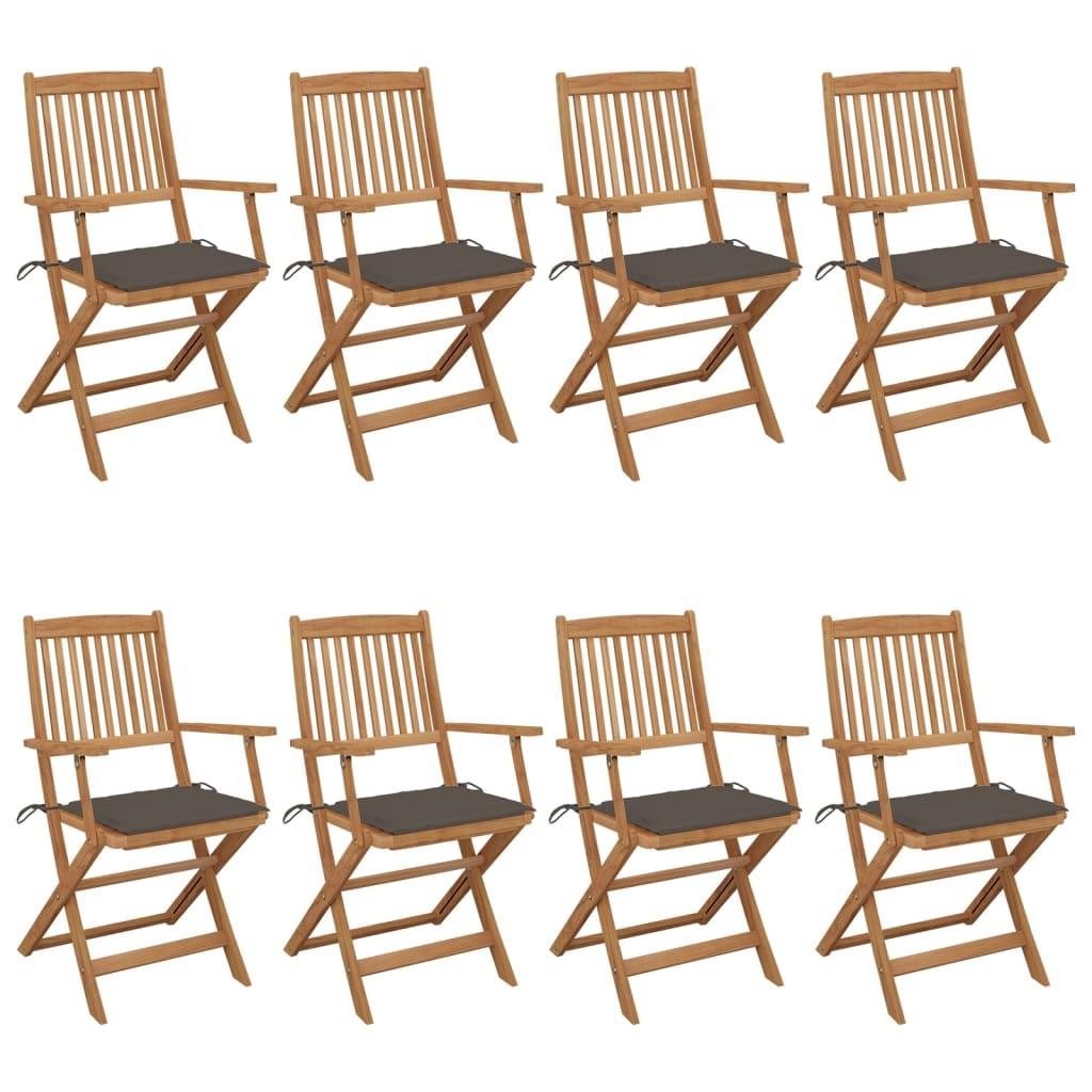 Foldbare havestole 8 stk. med hynder massivt akacietræ