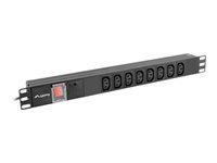 Overspændingssikring 19" rack 1U - Lanberg PDU-08I-0200-C20-BK, 8x C13, 16 A, 2 m, sort billede