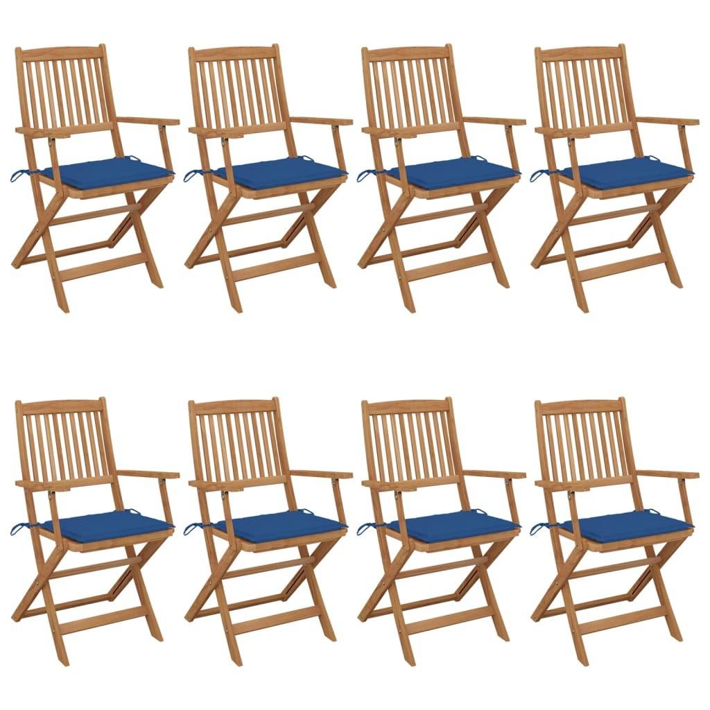 Foldbare havestole 8 stk. med hynder massivt akacietræ