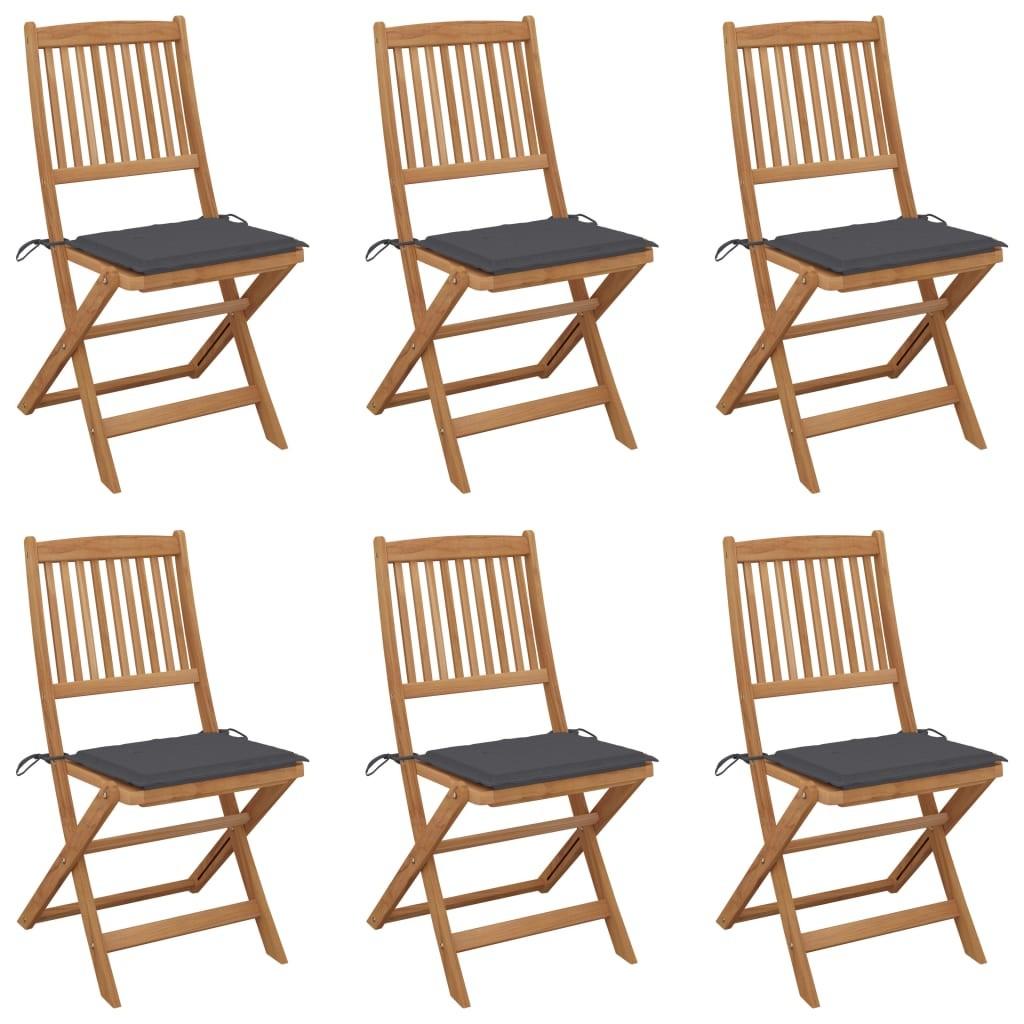 Foldbare havestole 6 stk. med hynder massivt akacietræ