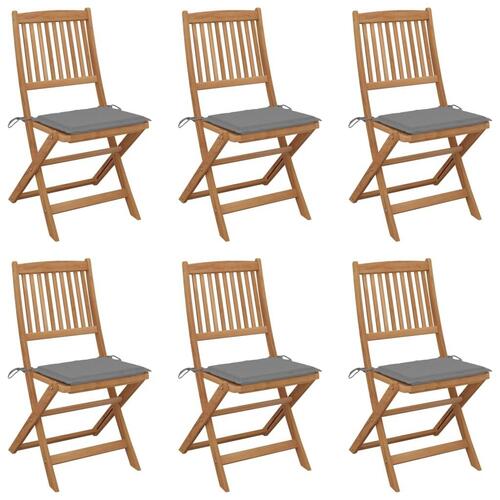 Foldbare havestole 6 stk. med hynder massivt akacietræ
