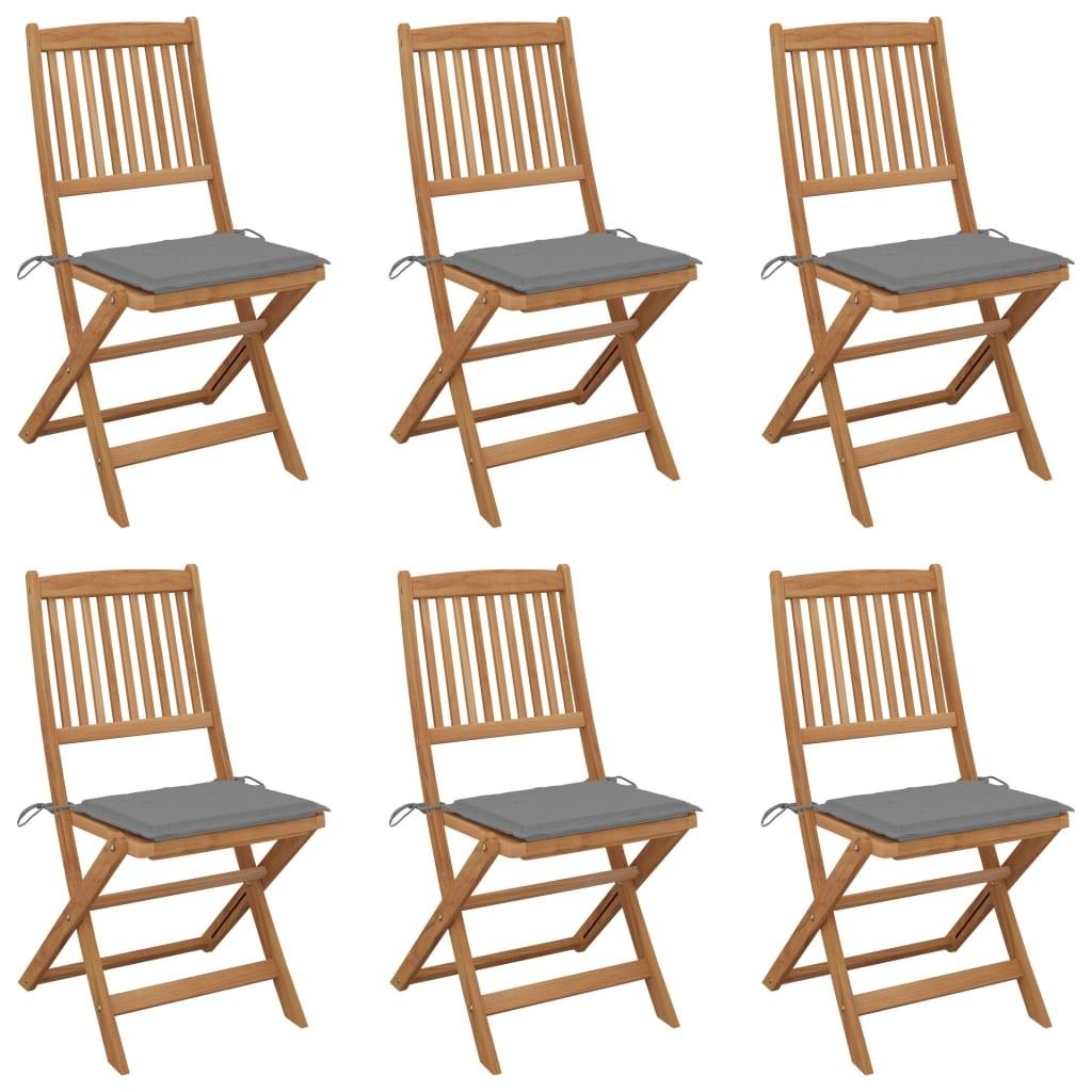 Foldbare havestole 6 stk. med hynder massivt akacietræ
