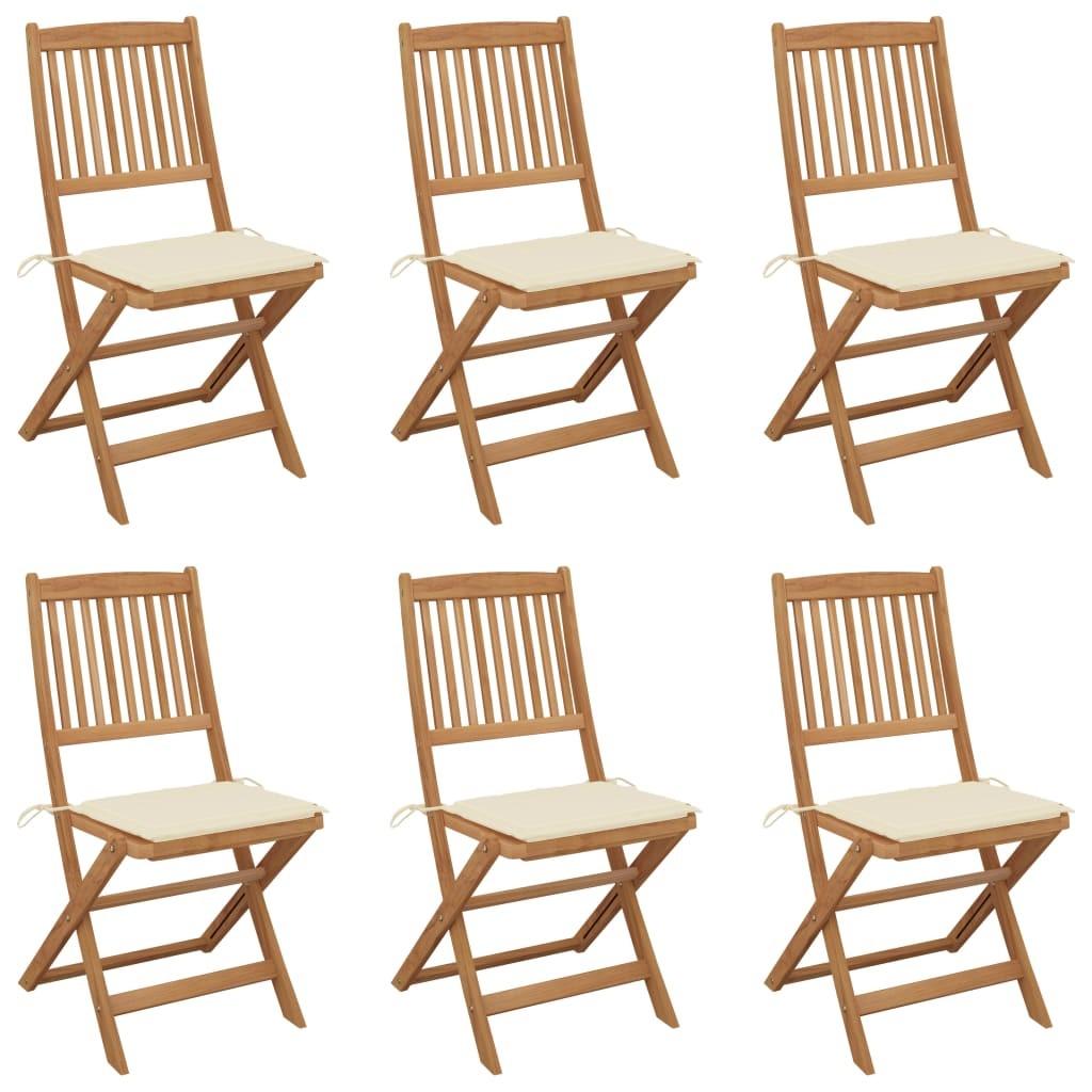 Foldbare havestole 6 stk. med hynder massivt akacietræ