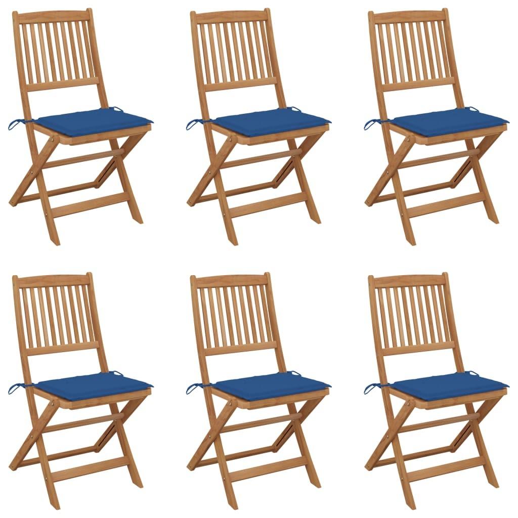 Foldbare havestole 6 stk. med hynder massivt akacietræ