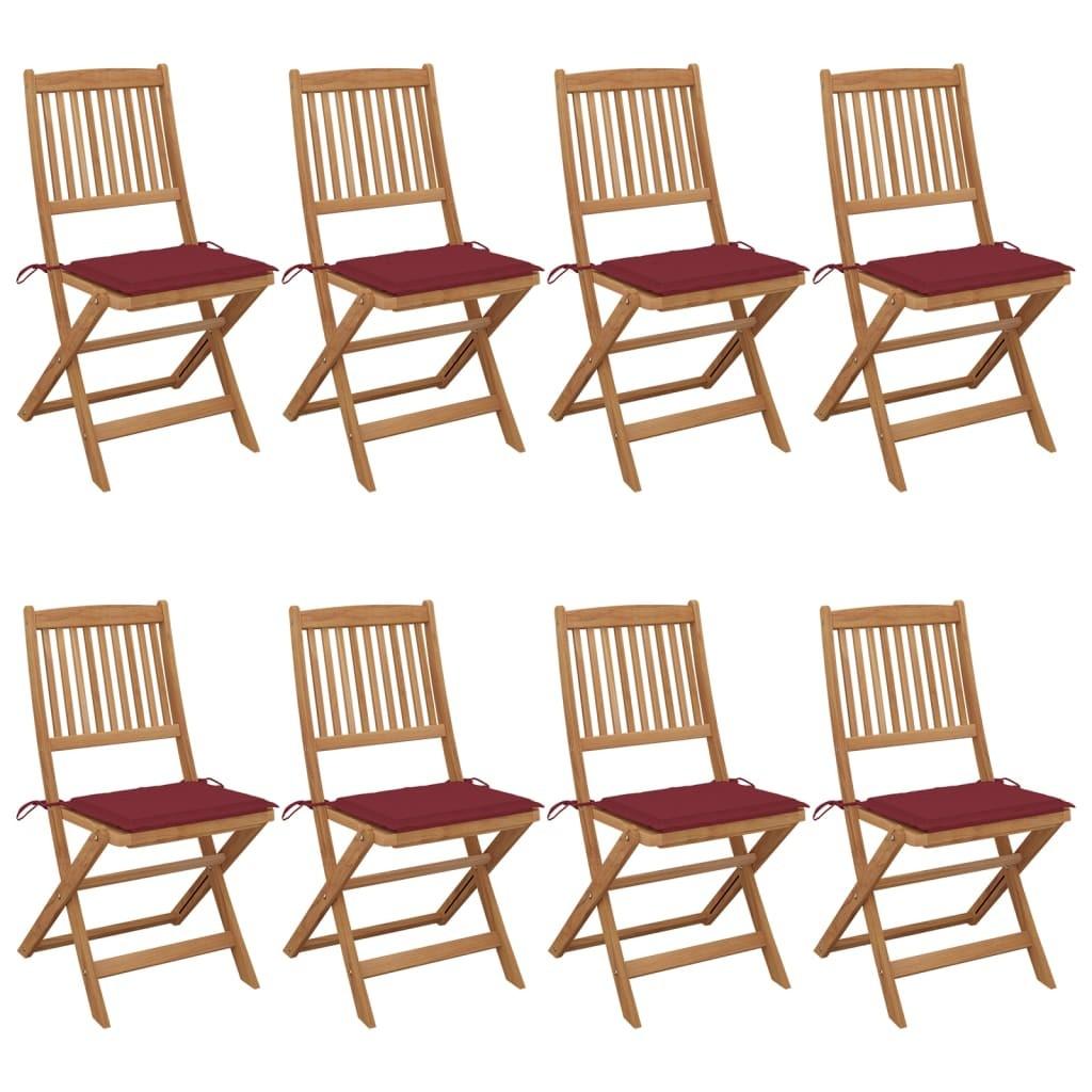 Foldbare havestole 8 stk. med hynder massivt akacietræ