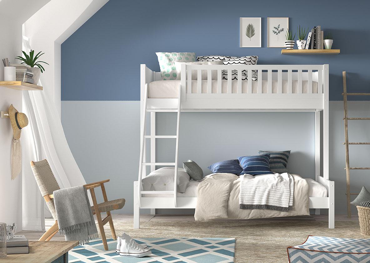 Køjeseng Scott familieseng 140x200 + 90x200 – hvid