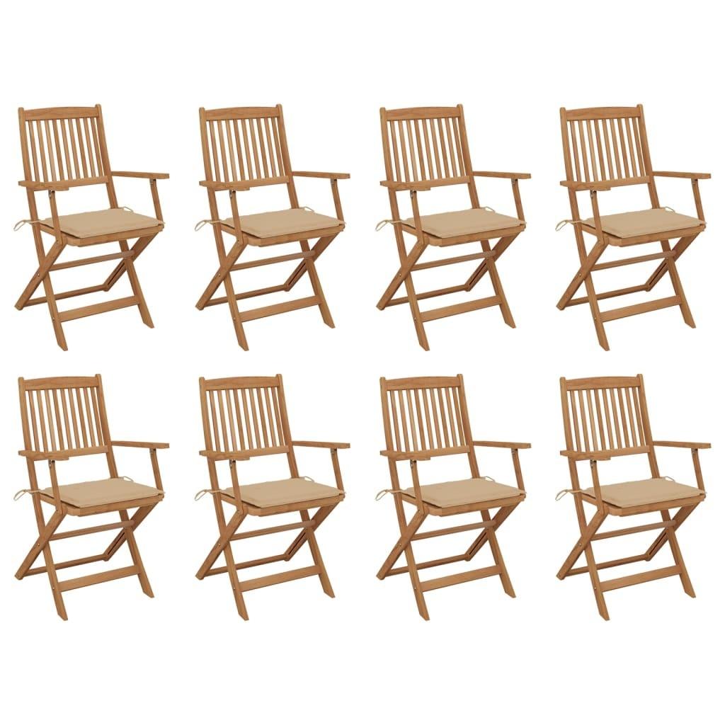 Foldbare Havestole Med Hynder Massivt Akacietræ - 8 / Beige