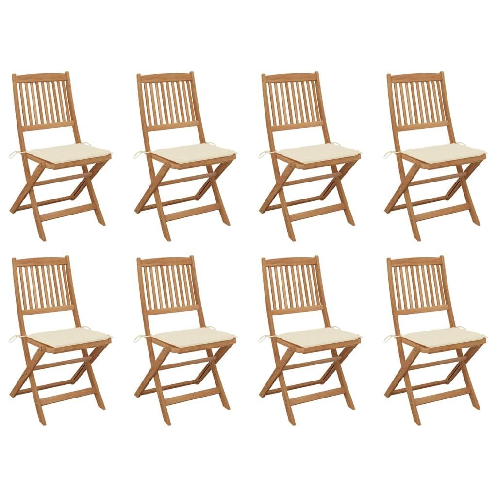Foldbare Havestole Med Hynder Massivt Akacietræ - 8 / Creme