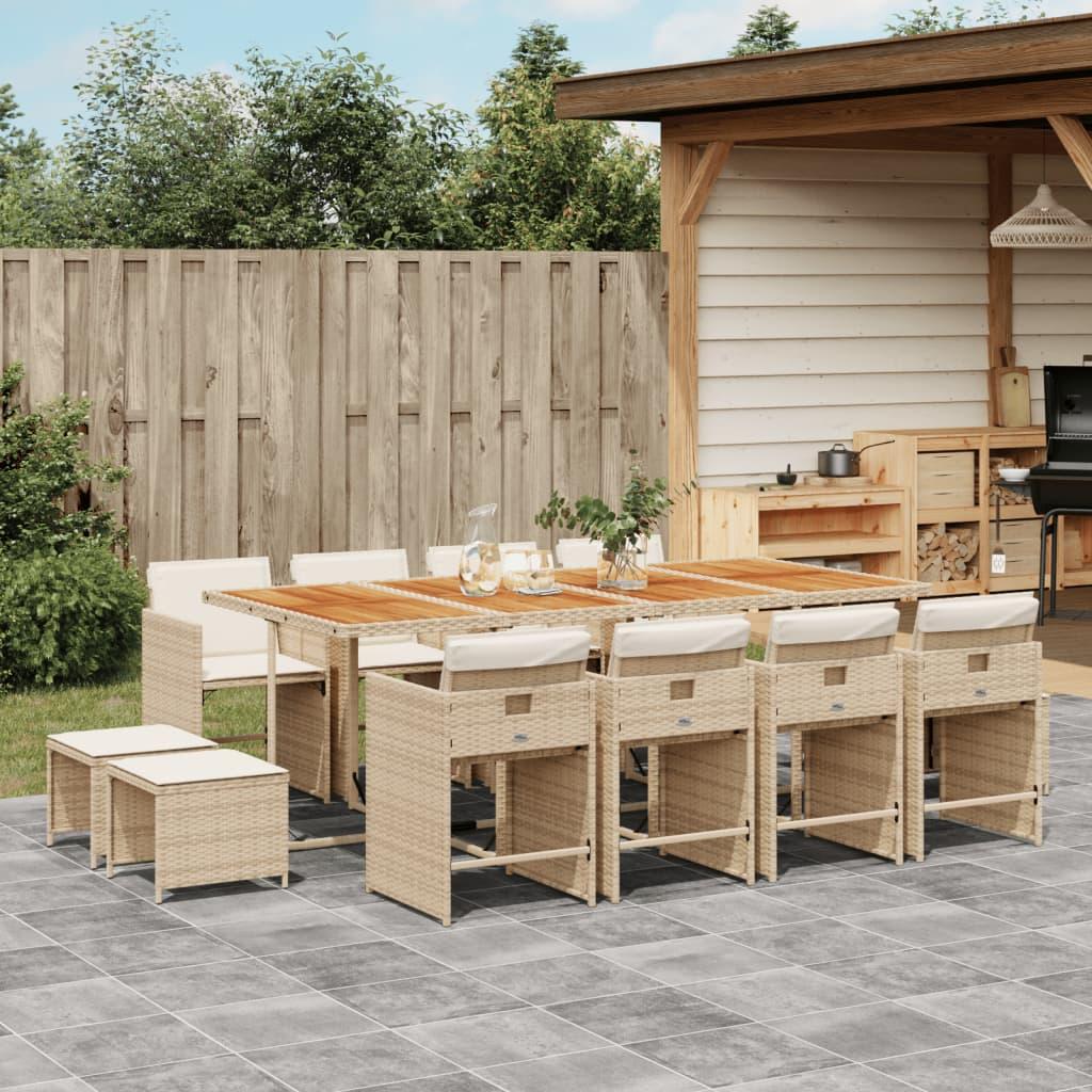 Spisebordssæt til haven 13 dele med hynder polyrattan beige