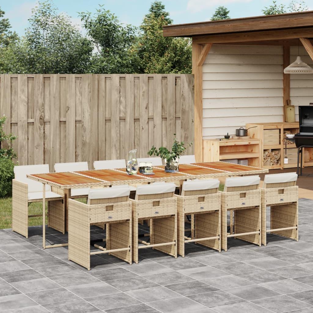 Spisebordssæt til haven 11 dele med hynder polyrattan beige