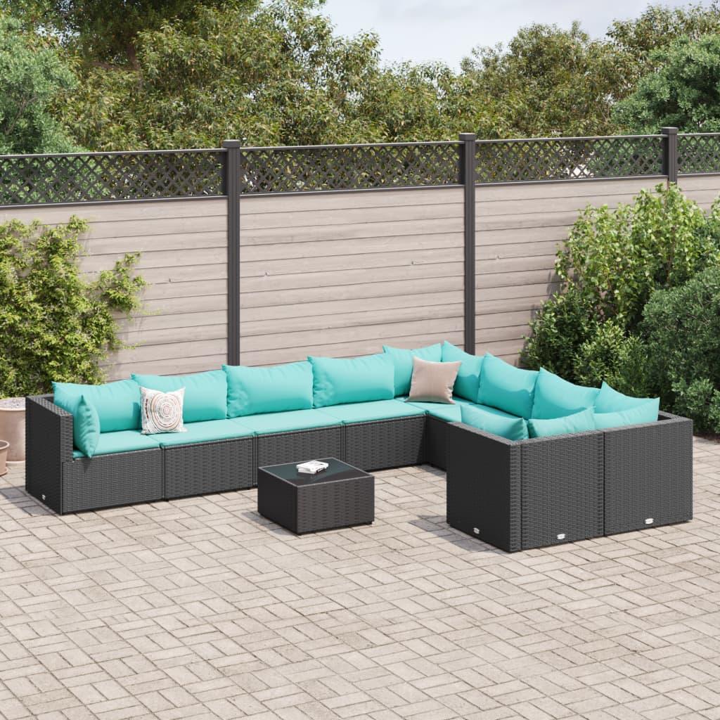 SofasÃ¦t til haven 10 dele med hynder polyrattan sort