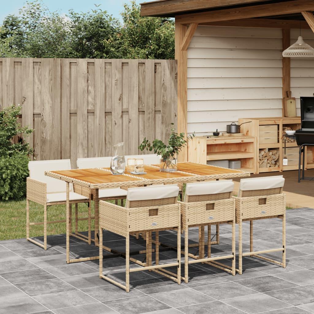 Spisebordssæt til haven 7 dele med hynder polyrattan beige