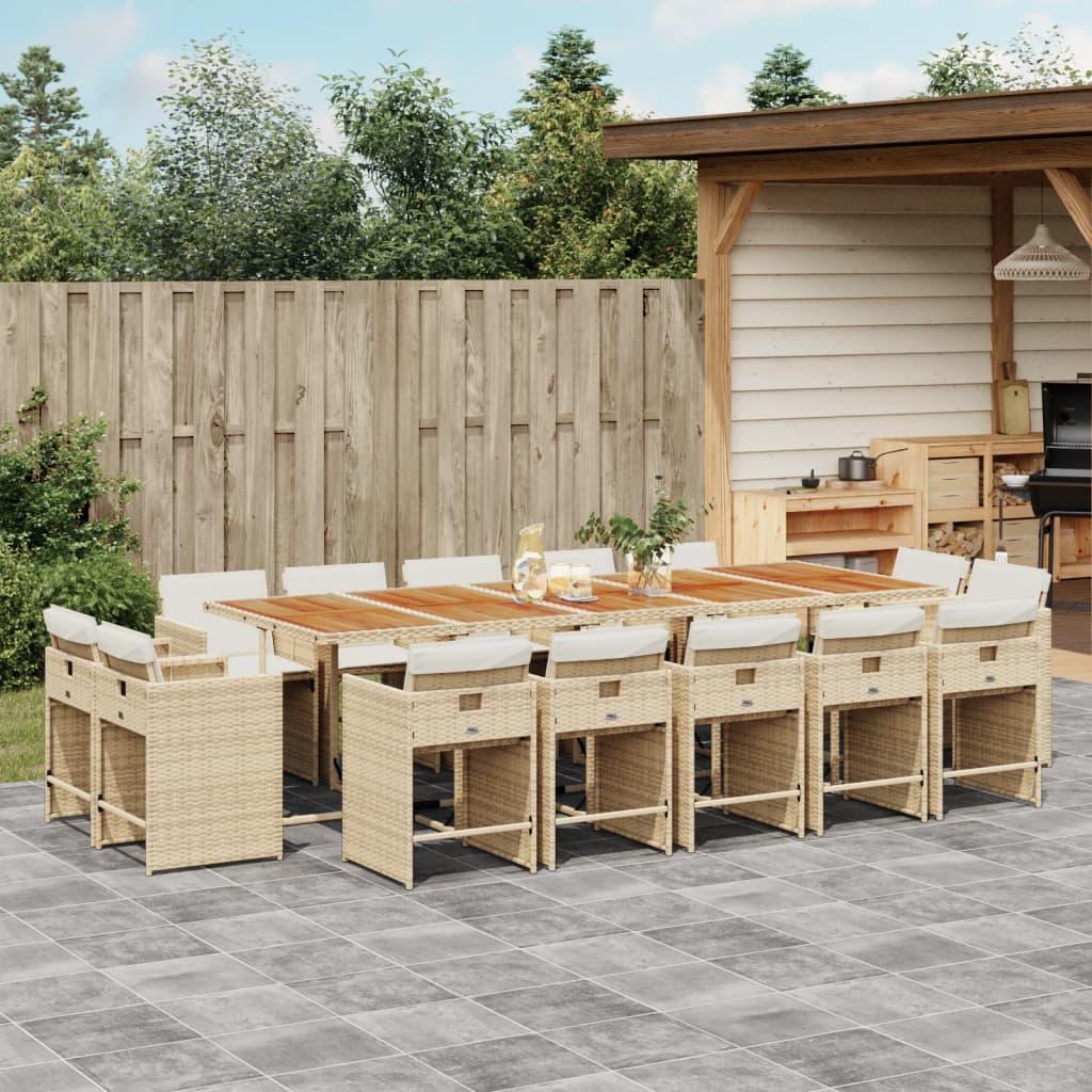 Spisebordssæt til haven 15 dele med hynder polyrattan beige