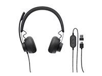 Hovedtelefoner med ledning Logitech Zone Wired headset – USB-C – grafit