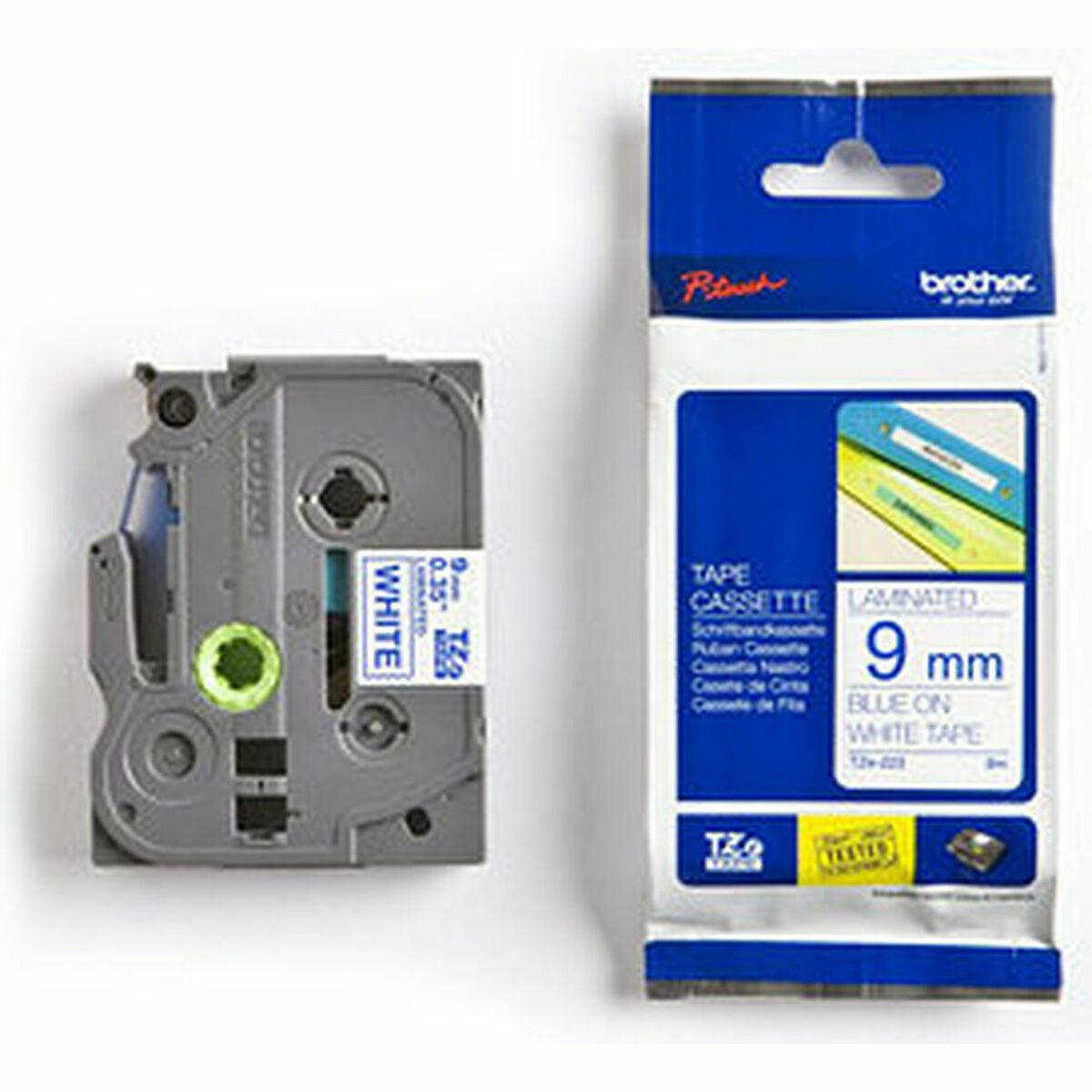 Etikettape Brother TZe-223 lamineret 9 mm - blå på hvid, 8 m