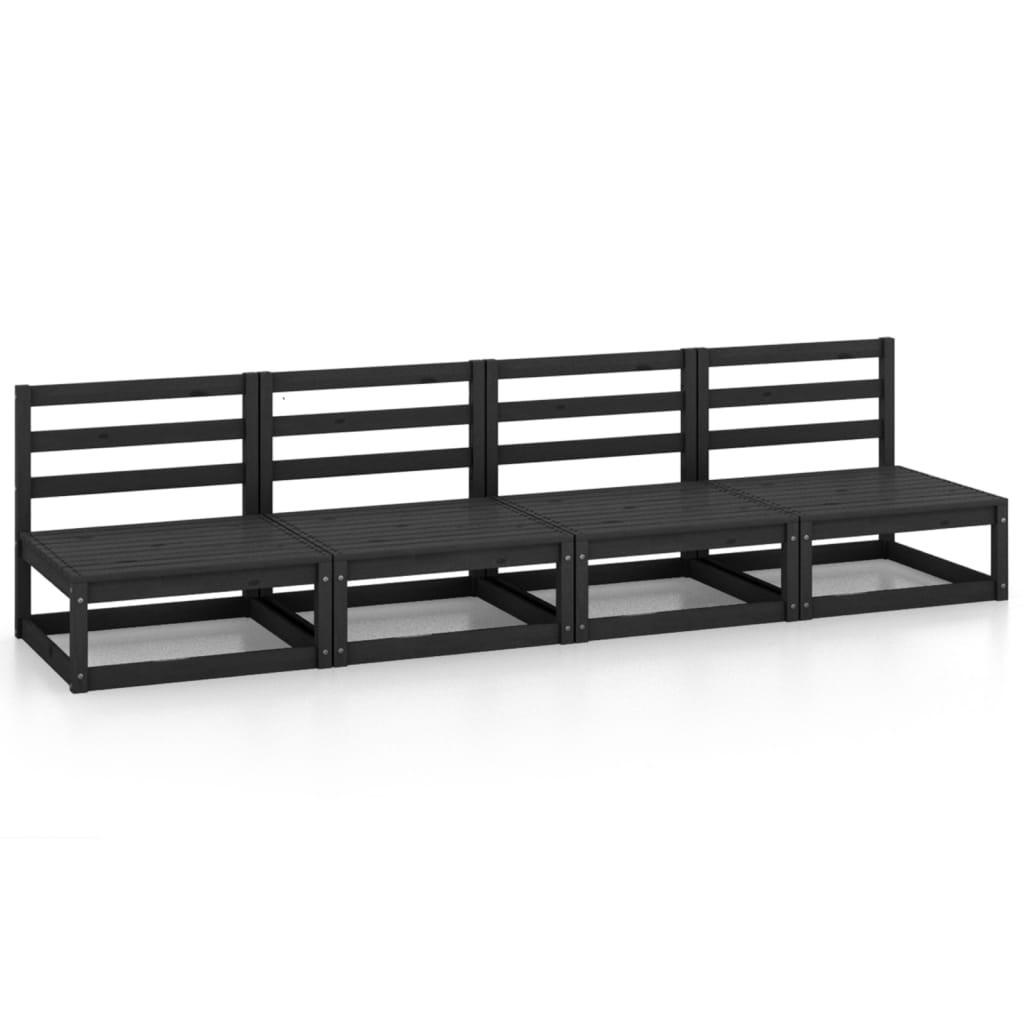 4 Personers Havesofa Massivt Fyrretræ Sort