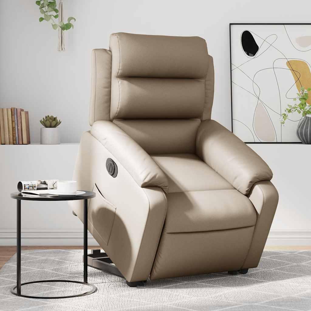 Løftestol i kunstlæder med elektrisk reclinerfunktion - cappuccino
