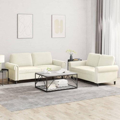 Sofasæt i velour - 2 dele med hynder, cremefarvet