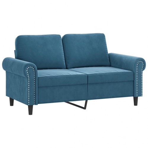 2-personers sofa i velour med pyntepuder 120 cm - blå