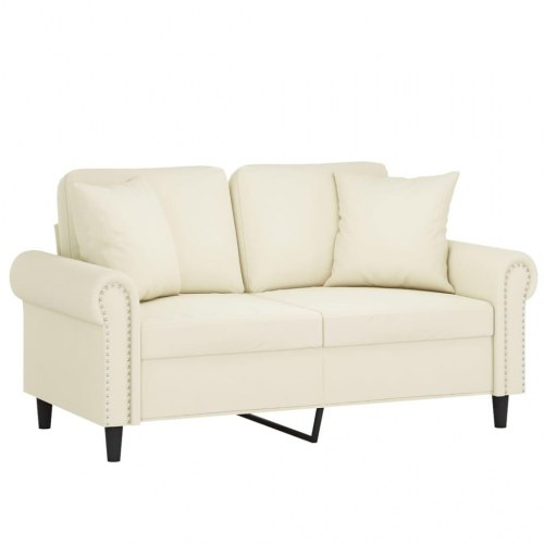 2-personers sofa i velour med pyntepuder - cremefarvet, sædebredde 120 cm