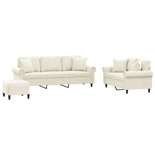 Sofasæt i velour med puder - 3 dele, cremefarvet