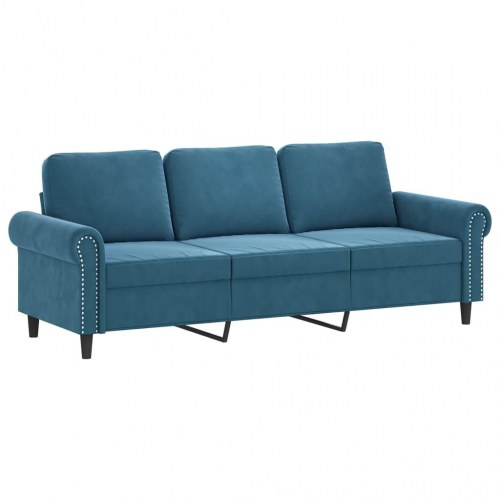 Sofasæt i velour - 3 dele med hynder, blå