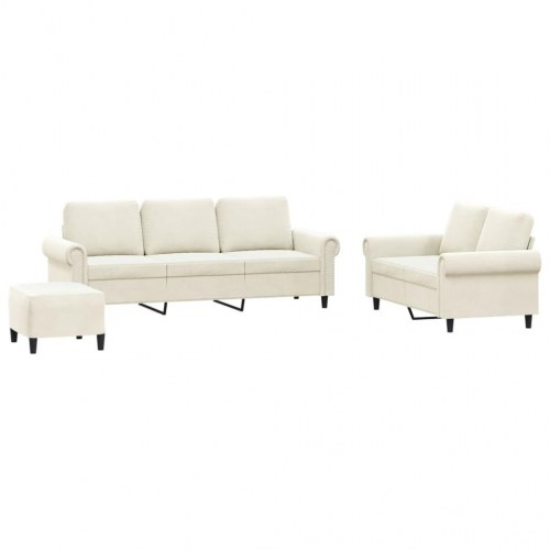Sofasæt i velour med hynder - 3 dele, cremefarvet