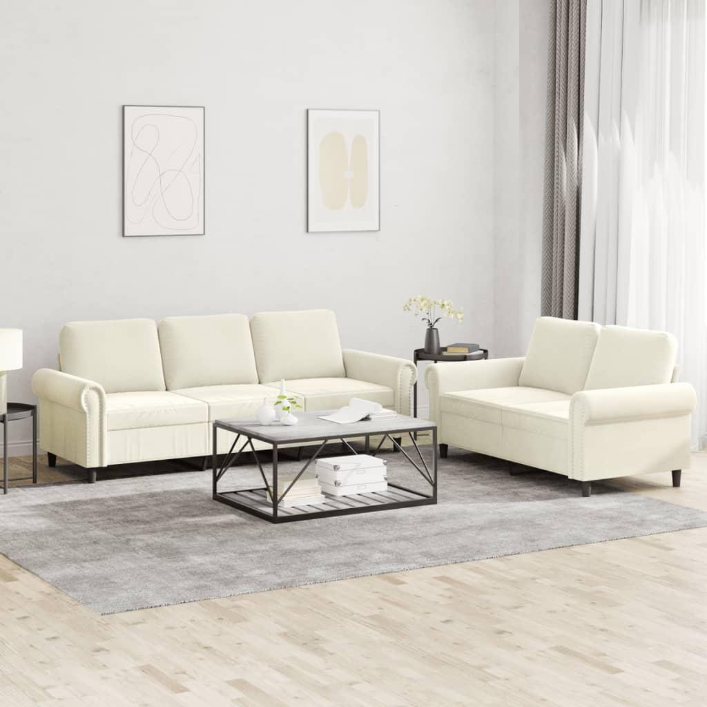 Sofasæt 2 dele med hynder velour cremefarvet
