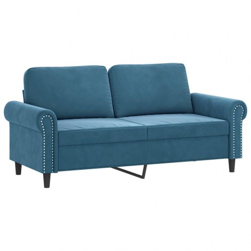 Sofasæt i velour - 2-delt blå med puder