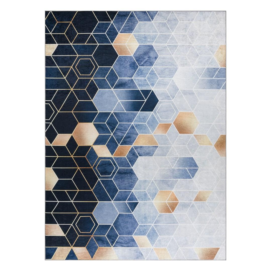 Gulvtæppe Hakano Arlen Cube - blå geometrisk, moderne, 160×220 cm