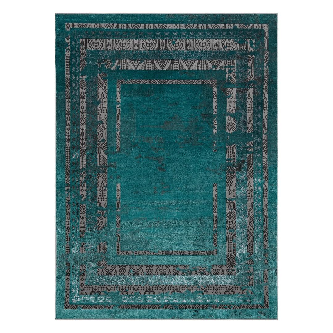 Gulvtæppe Hakano Welli Frame 3 - havgrøn, 160×220 cm