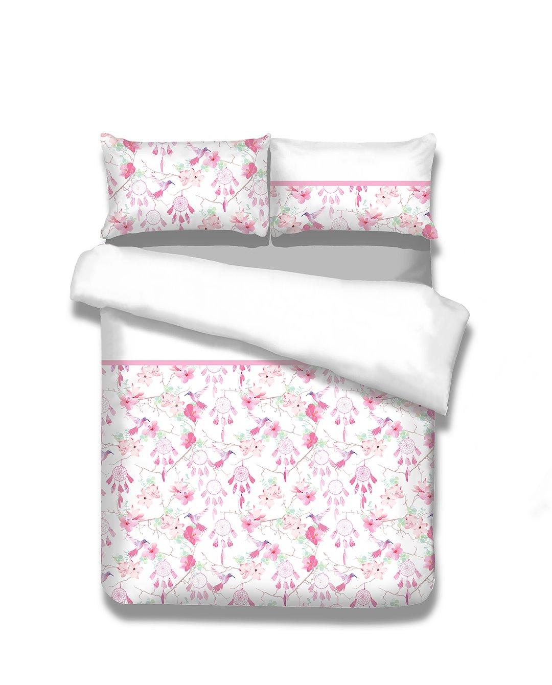 Sengetøj sæt flannel hvid med blomster 155x220 cm + 80x80 cm (2+2) AmeliaHome Snuggy
