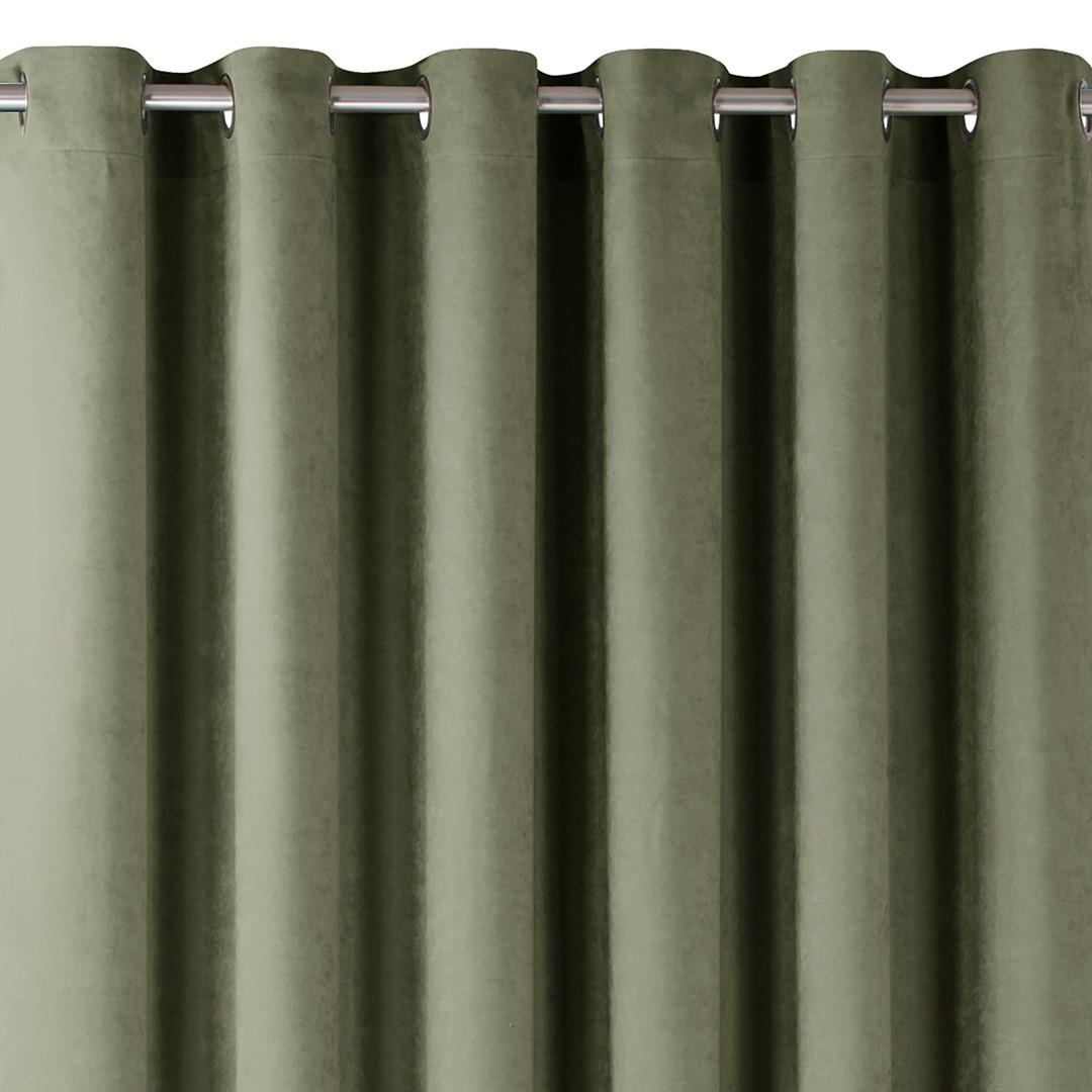 Mørklægningsgardin olivengrøn 140x300 - HOMEDE MILANA med sølvmetal-øskner