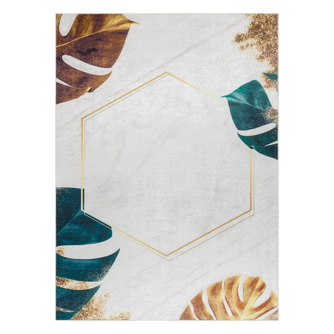 Gulvtæppe Hakano Arlen Leaves1 - hvid tropisk glamour 160×220