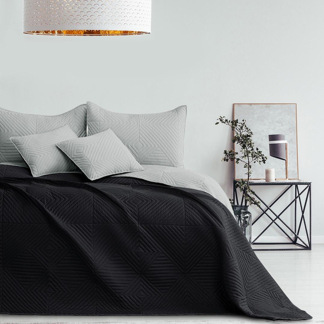 Sengetæppe dobbeltsidet mikrofiber 260x280 AmeliaHome Softa, sort/grå