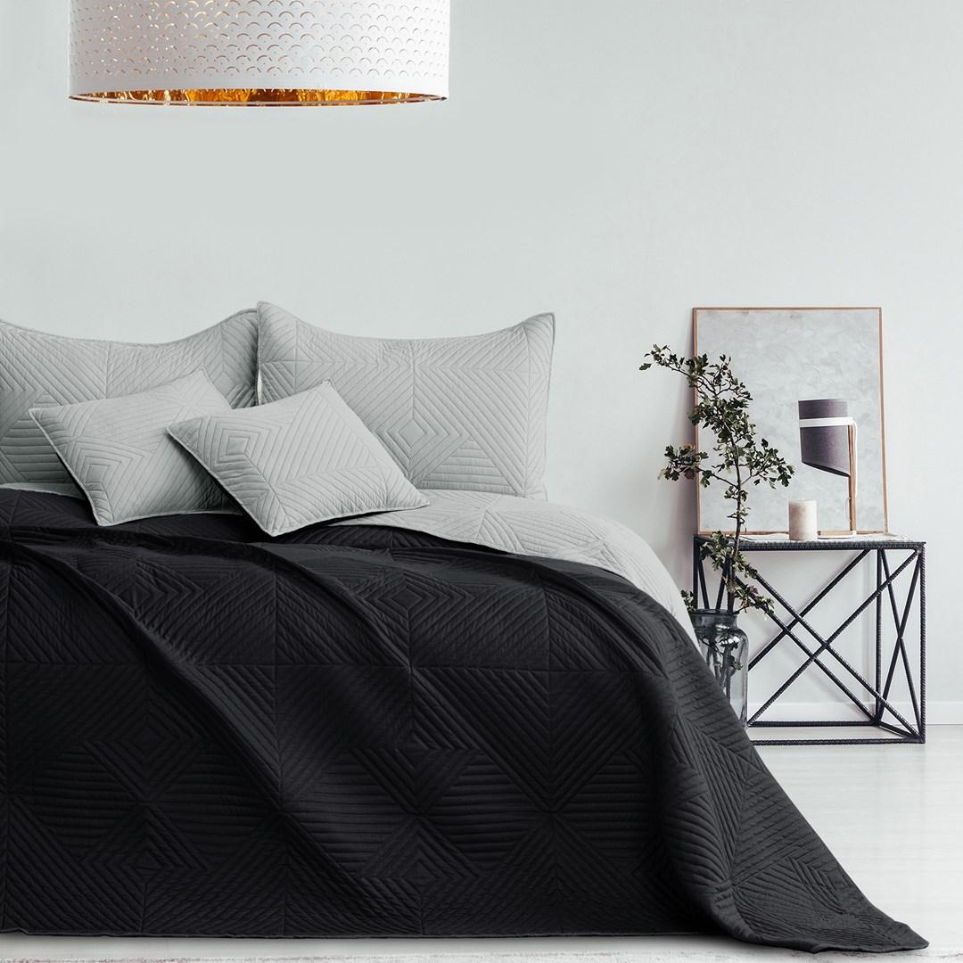 Sengetæppe mikrofiber 200x220 Softa grå/sort, quiltet