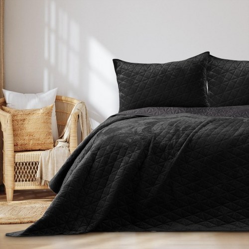Sengetæppe 240x260 sort fløjl - AmeliaHome LAILA
