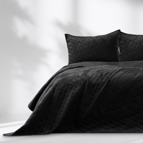 Sengetæppe – AmeliaHome Laila 220×240 cm, sort fløjl, glamour