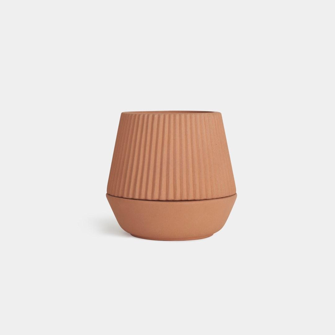Krukke Umbra Pleated - brunrød keramik, 16 cm