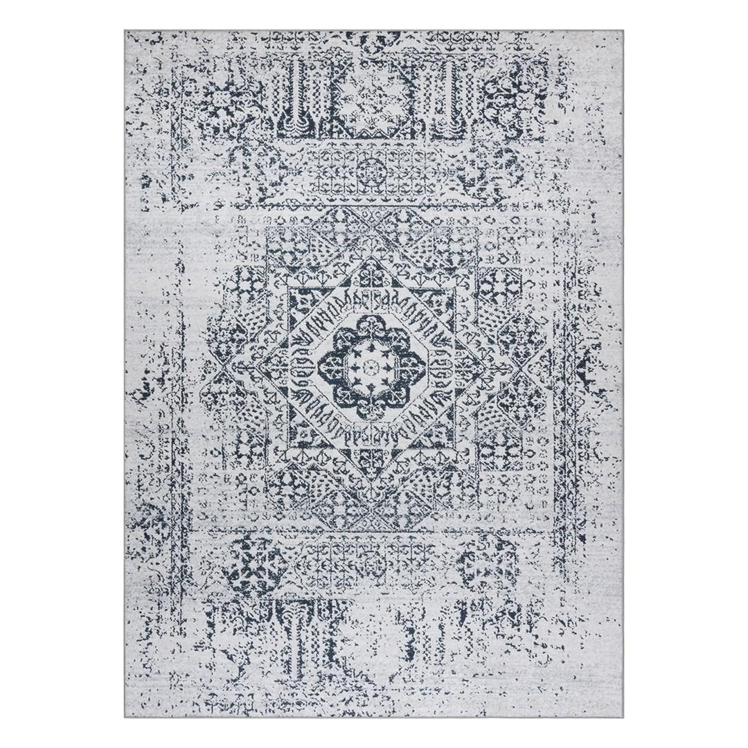 Gulvtæppe vintage - Hakano Arlen Rosette, hvid/sort, 120×170 cm