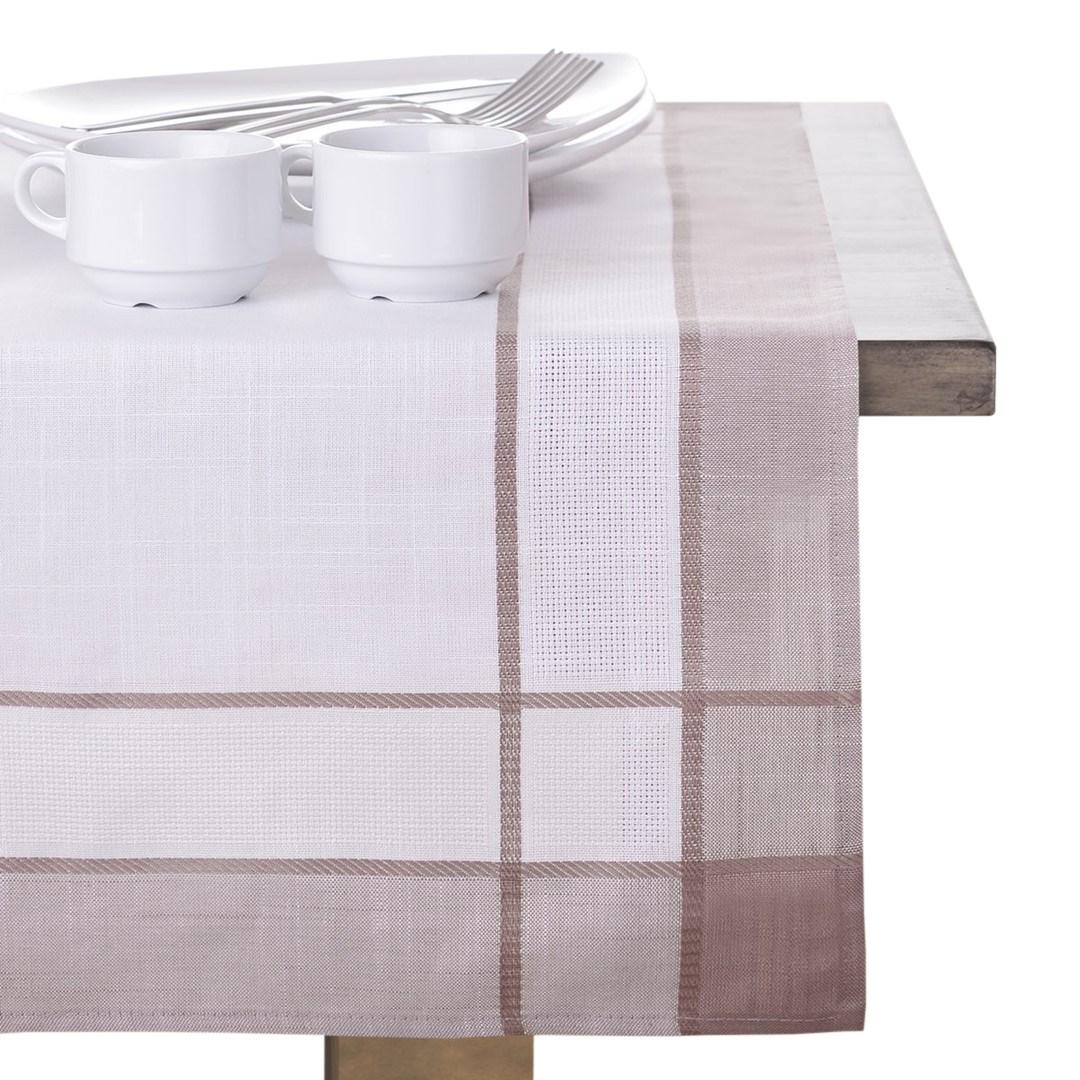 Bordløber Jedeka – brun, klassisk broderi, 40 × 160 cm