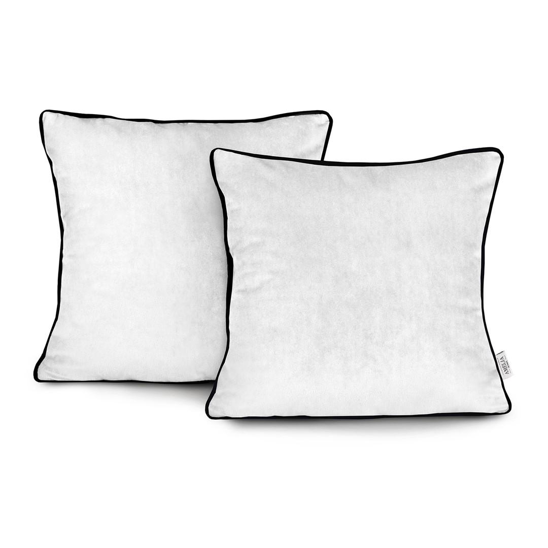 Pudebetræk fløjl 45x45 cm - hvid med sort kantebånd, AmeliaHome (sæt af 2)