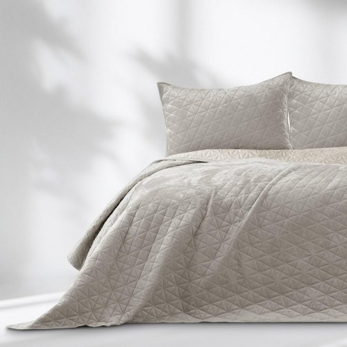 Sengetæppe 220x240 beige - AmeliaHome Laila, fløjl/polyester, glamour