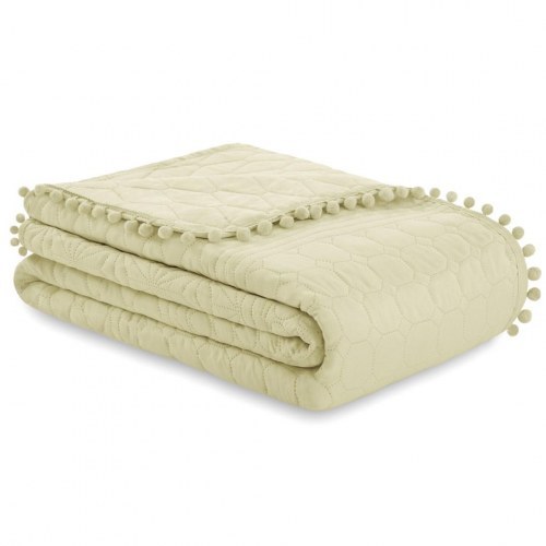 Sengetæppe mikrofiber 200x220 beige - AmeliaHome Meadore, præget med pomponer