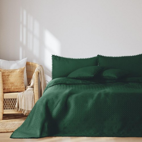 Sengetæppe i mikrofiber 170×210 - AmeliaHome Meadore, flaskegrøn